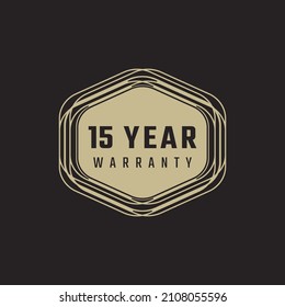 15 Year Anniversary Warranty Celebration with Golden Color for Celebration Event, Wedding, Greeting card, and Invitation Isolated on Black Background