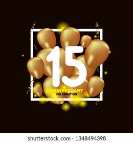 15 Year Anniversary White Gold Balloon Vector Template Design Illustration