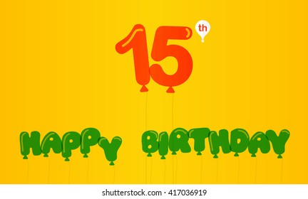 15 year birthday celebration flat color, 15th anniversary decorative flat modern style - vector illustration 