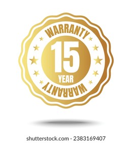 15 year warranty logo with golden shield and golden ribbon.Vector illustration.