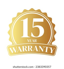 15 year warranty logo with golden shield and golden ribbon.Vector illustration.