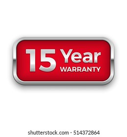 15 year warranty vector badge, silver