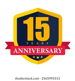 15 years anniversary badge flat vector illustration logo icon