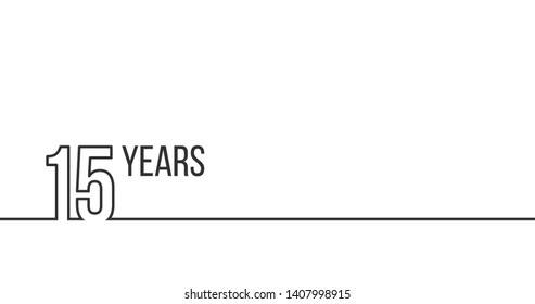 15 years anniversary or birthday. Linear outline graphics. Can be used for printing materials, brouchures, covers, reports. Vector illustration isolated on white background.