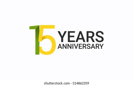 15 Years Anniversary, Birthday Symbols and Signs using  Flat and Simple Vector Design. Template Logo Celebration Isolated on White Background