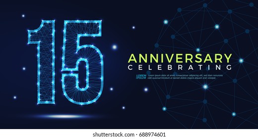 15 años de celebración de los números vectorial de silueta poligonal abstracta. Concepto del 15º aniversario. ilustración vectorial de números de tecnología