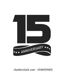15 years anniversary celebrating vector logo icon, number 15th year birthday label tag black and white stamp or seal sign
