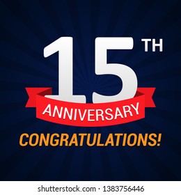 15 years anniversary celebration background with red ribbon