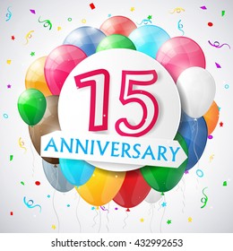  15 years anniversary celebration background with balloons. Vector illustration.