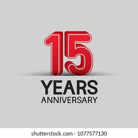 15 years anniversary celebration company design red big number isolated on white background 