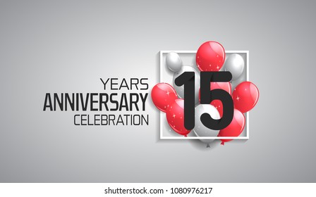15 years anniversary celebration for company with balloons in square isolated on white background 