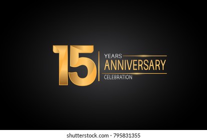 15 years anniversary celebration design with silver and gold color composition isolated on black background 