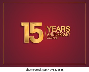 15 years anniversary celebration design with golden color isolated on red background for celebration event