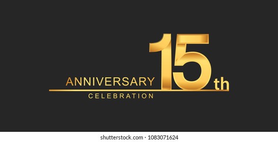 15 years anniversary celebration with elegant golden color isolated on black background, design for anniversary celebration.
