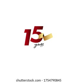 15 Years Anniversary Celebration Gold Ribbon Vector Template Design Illustration