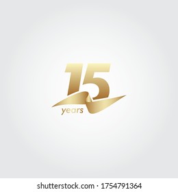 15 Years Anniversary Celebration Gold Ribbon Vector Template Design Illustration