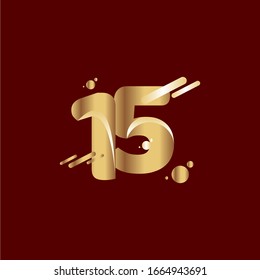 15 Years Anniversary Celebration Gradient Gold Number Vector Template Design Illustration