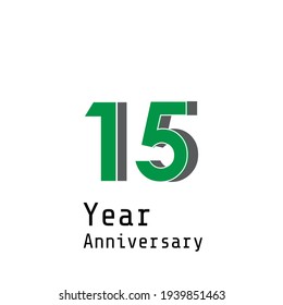 15 Years Anniversary Celebration Green Color Vector Template Design Illustration