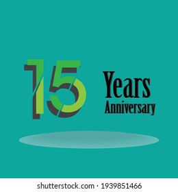 15 Years Anniversary Celebration Green Color Vector Template Design Illustration