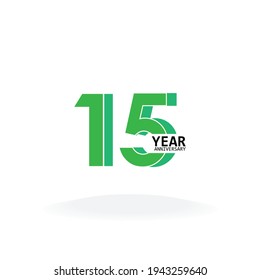 15 Years Anniversary Celebration Green Color Vector Template Design Illustration