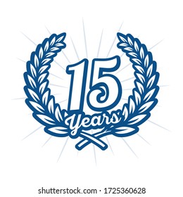 15 years anniversary celebration with laurel wreath. 15th anniversary logo. Vector and illustration.