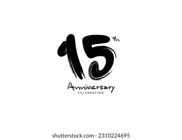 Logo de la celebración de 15 años, vector de pincel negro, diseño del logo de 15 números, logotipo de 15 cumpleaños, aniversario feliz, aniversario vectorial para la celebración, afiche, tarjeta de invitación