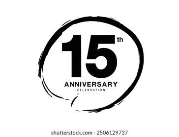 15 Years Anniversary Celebration logo black paintbrush vector, 15 number logo design, 15th Birthday Logo, happy Anniversary, Vector Anniversary For Celebration, poster, Invitation Card, black color