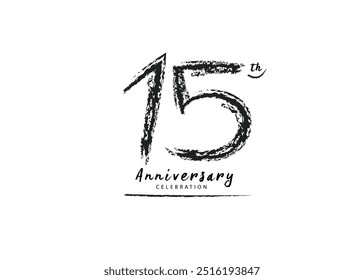 15 Years Anniversary Celebration logo black paintbrush vector, 15 number logo design, 15th Birthday Logo, happy Anniversary, Vector Anniversary For Celebration, poster, Invitation Card