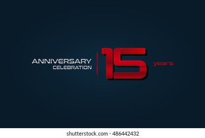 15 years anniversary celebration logo, red, isolated on dark blue background