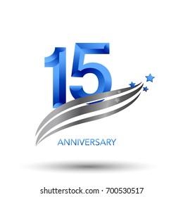 15 years anniversary. celebration logo design with swoosh and star