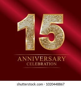 15 years anniversary celebration logotype red background.