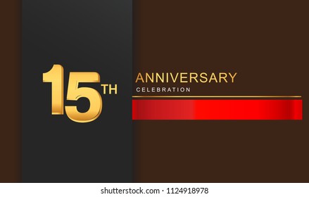 15 years anniversary celebration logotype golden color with red ribbon elegant design for anniversary celebration, invitation card, and greeting card.
