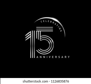 15 years anniversary celebration logotype with line number style silver color isolated on black color. vector anniversary for celebration, invitation card, and greeting card