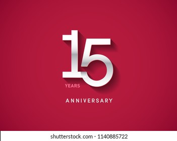 15 years anniversary celebration logotype with silver color isolated on Red background