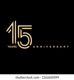 15 years anniversary celebration logotype. anniversary logo with golden and silver color isolated on black background, vector design for celebration, invitation card, and greeting card - Vector