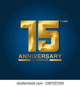 15 years anniversary celebration logotype. Golden anniversary emblem with ribbon. Design for booklet, leaflet, magazine, brochure, poster, web, invitation or greeting card. Vector illustration. 