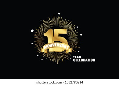 15 years anniversary celebration logotype. anniversary logo with golden isolated on black background, vector design for celebration, invitation greeting card-Vector