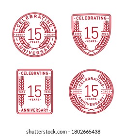15 years anniversary celebration logotype. 15th anniversary logo collection. Set of anniversary design template. Vector and illustration.
