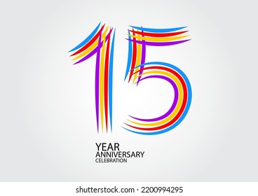 15 years anniversary celebration logotype colorful line vector, 15th birthday logo, 15 number design, Banner template, logo number elements for invitation card, poster, t-shirt.