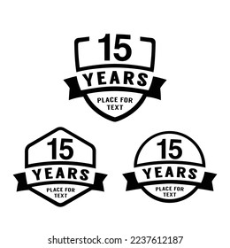 15 years anniversary celebration logotype. 15th anniversary logo collection. Set of anniversary design template. Vector illustration.	