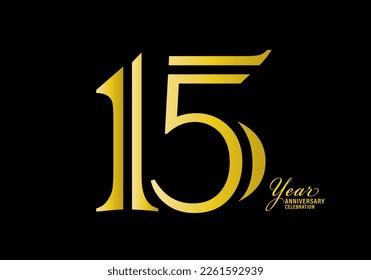 15 years anniversary celebration logotype gold color vector, 15th birthday logo,15 number, anniversary year banner, anniversary design elements for invitation card and poster. number design vector