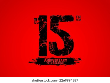 15 years anniversary celebration logotype on red background, 15th birthday logo, 15 number, anniversary year banner, anniversary design elements for invitation card and poster. number design vector