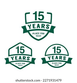 15 years anniversary celebration logotype. 15th anniversary logo collection. Set of anniversary design template. Vector illustration.