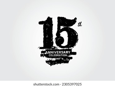 15 años de celebración logotipo tipo vector negro, logo de 15 años, diseño de 15 números, banner de año de aniversario, elementos de diseño de aniversario para tarjeta de invitación y afiche. vector de diseño de número