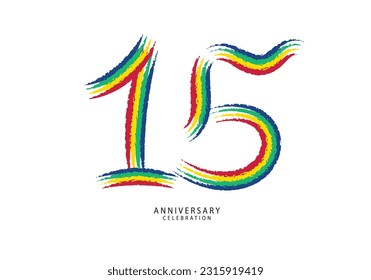 15 años de celebración logotipo vector de línea colorida, logo de 15 años, diseño de 15 números, plantilla de aniversario, elementos de diseño de vectores de aniversario para tarjeta de invitación, afiche, volante.