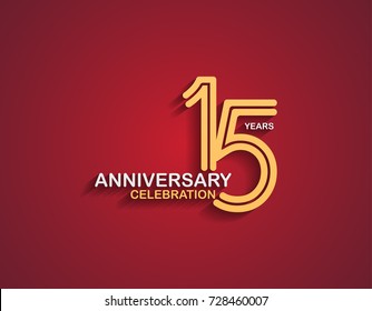 15 years anniversary celebration logotype with linked number gold and silver color isolated on red color. vector anniversary for celebration, invitation card, and greeting card