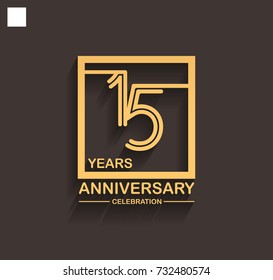 15 years anniversary celebration logotype style linked line in the square with golden color. vector illustration isolated on dark background