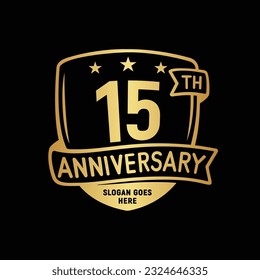 15 years anniversary celebration shield design template. 15th anniversary logo. Vector and illustration.