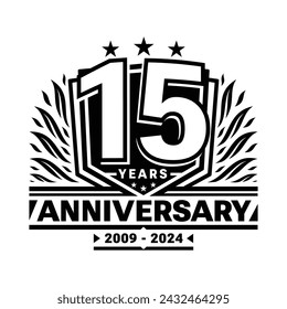 15 years anniversary celebration shield design template. 15th anniversary logo. Vector and illustration.