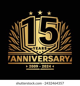 15 years anniversary celebration shield design template. 15th anniversary logo. Vector and illustration.